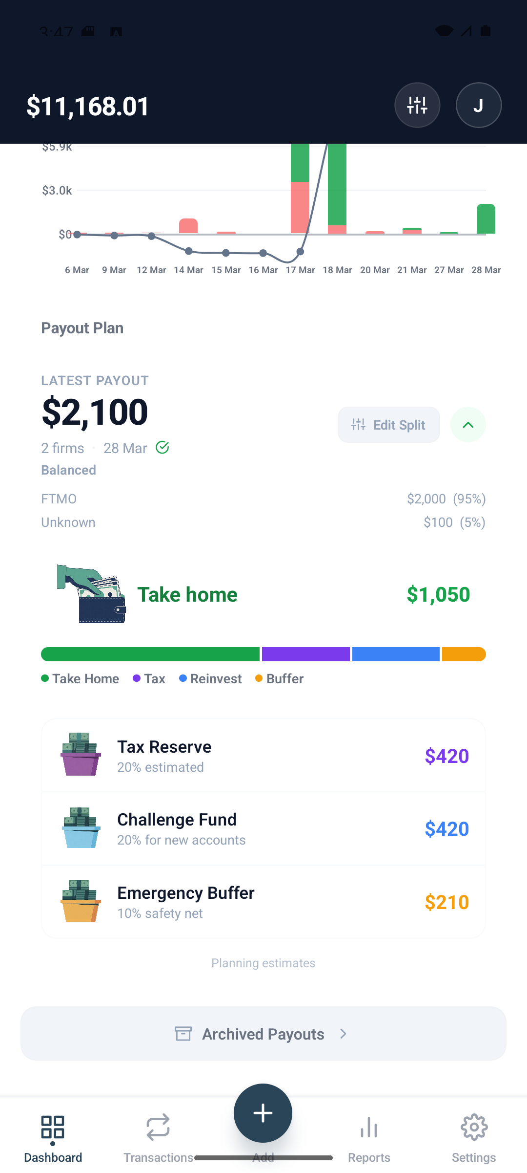 Proppy app screenshot showing payout tracking feature
